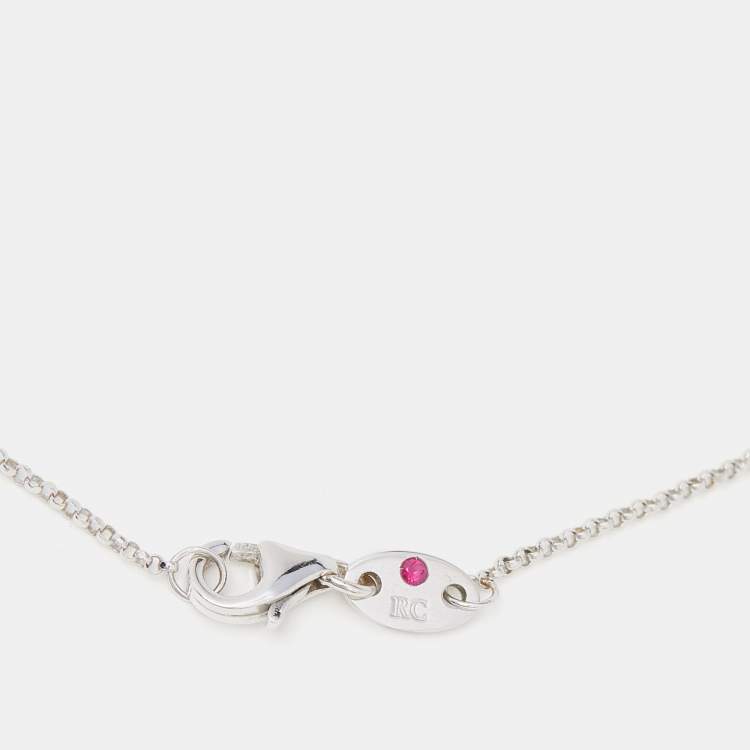 Pre Owned Roberto Coin Princess Flower Diamond 18K White Gold Pendant Necklace