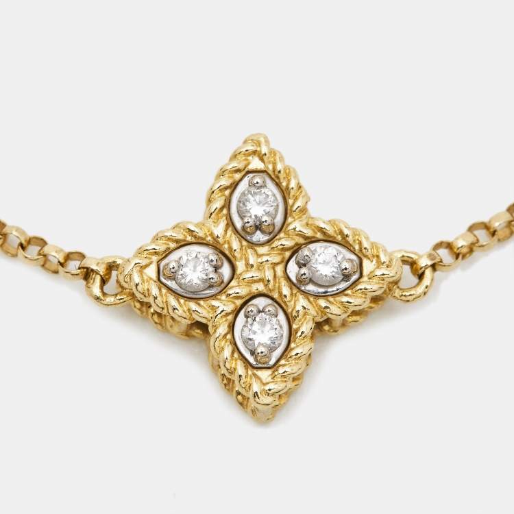 Pre Owned Roberto Coin Princess Flower Diamond 18k Two Tone Gold Bracelet