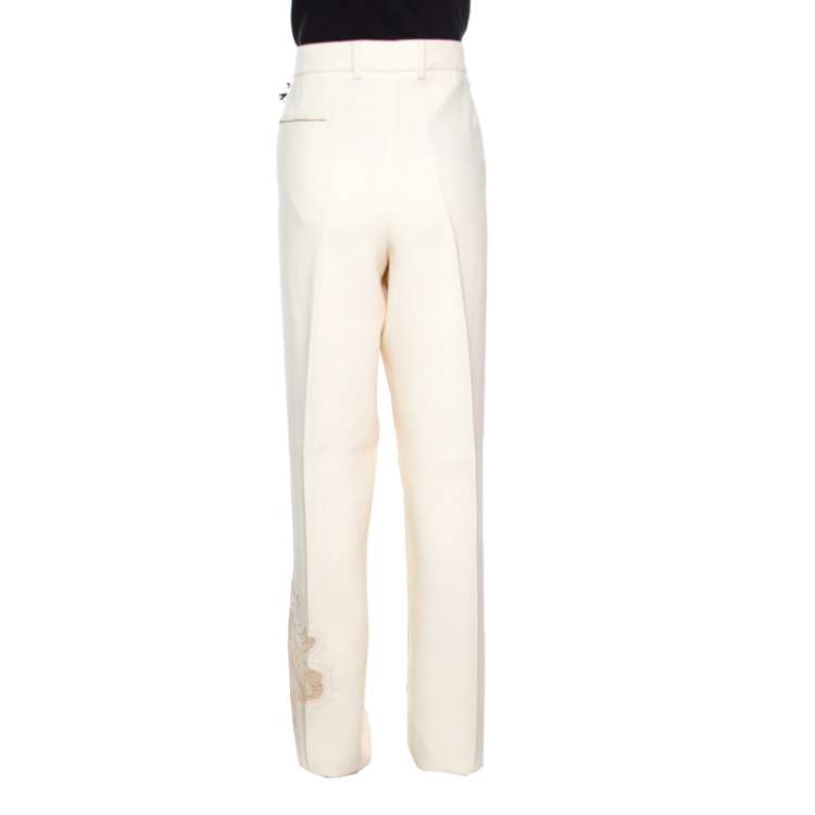 Pre Owned Rochas Cream  Floral Embroidered Mesh Detail Tailored Trousers XL