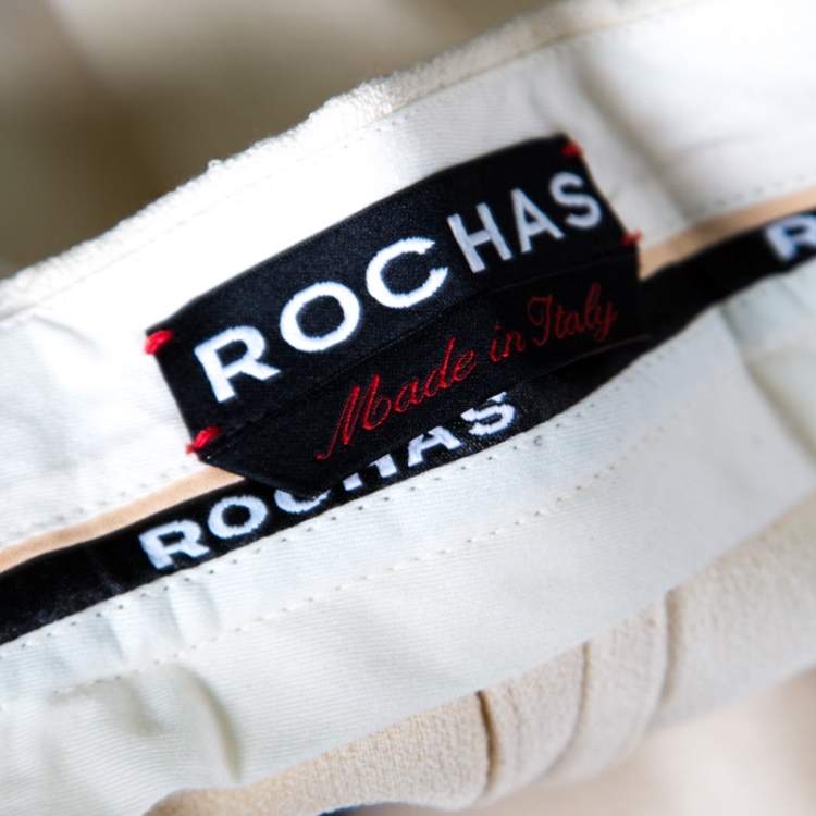 Pre Owned Rochas Cream  Floral Embroidered Mesh Detail Tailored Trousers XL