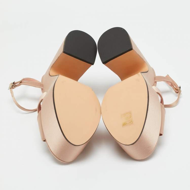 Pre Owned Rochas Rose Gold Satin Platform Crisscross Ankle Strap Sandals Size 40
