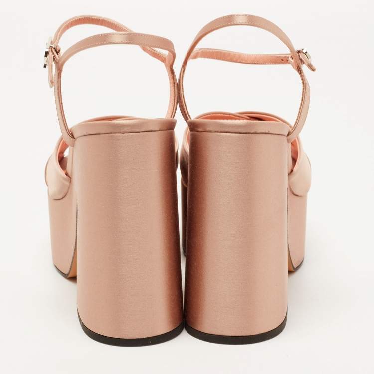 Pre Owned Rochas Beige Satin Platform Ankle Strap Sandals Size 40
