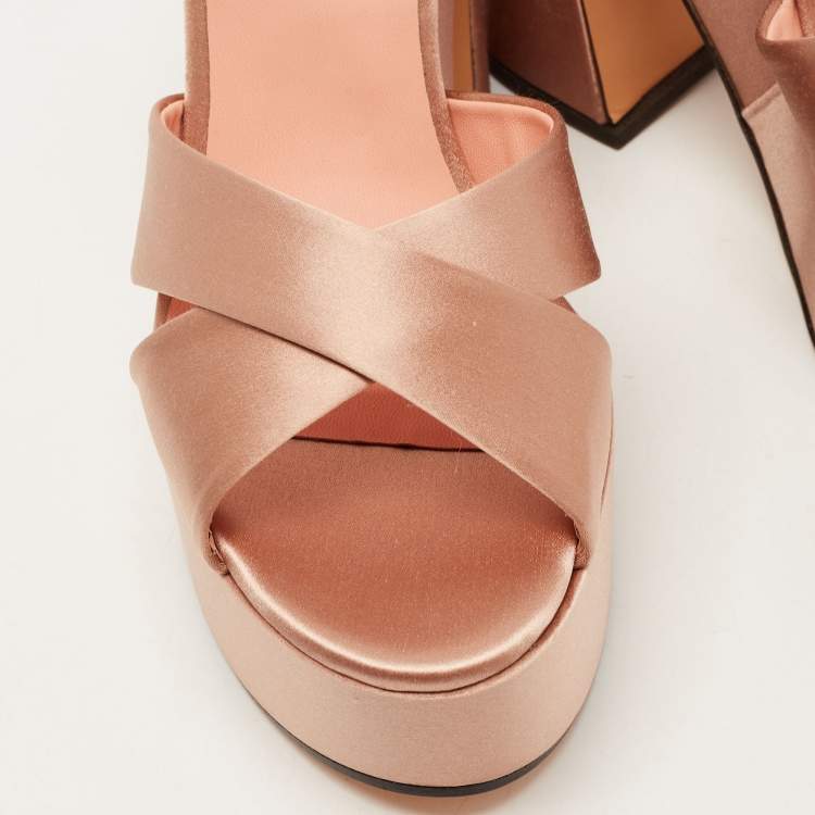 Pre Owned Rochas Beige Satin Platform Ankle Strap Sandals Size 40
