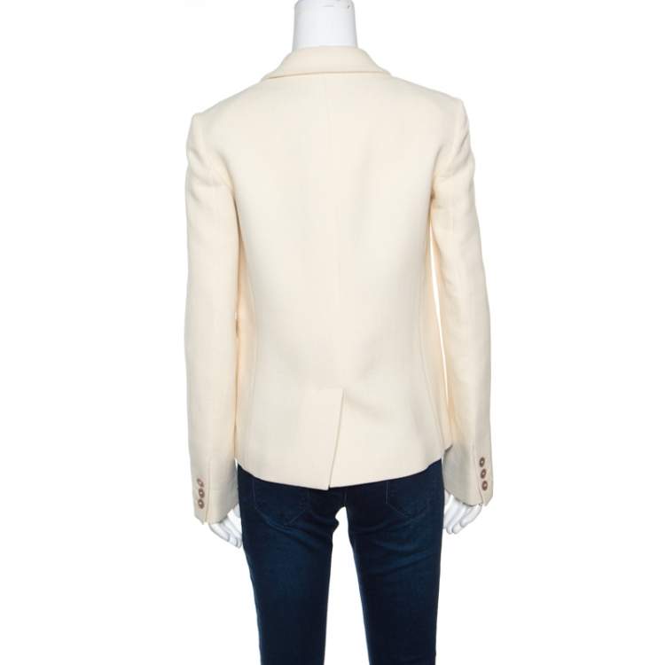 Pre Owned Rochas Cream Embellished Eye Motif Detail Two Button Blazer M