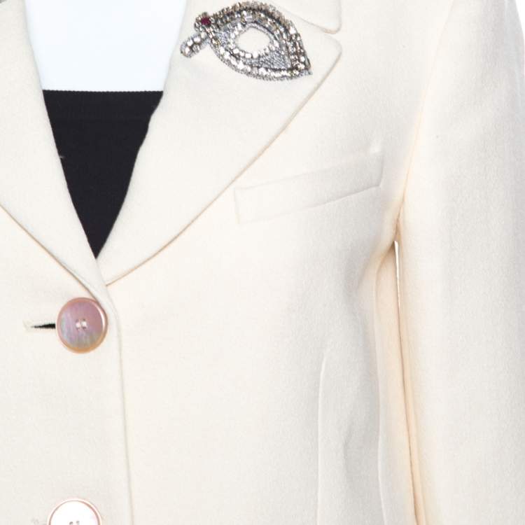 Pre Owned Rochas Cream Embellished Eye Motif Detail Two Button Blazer M