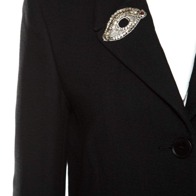 Pre Owned Rochas Black Embellished Eye Motif Detail Two Button Blazer L
