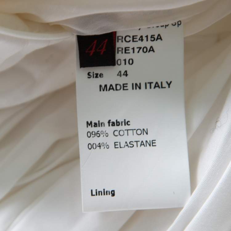 Pre Owned Rochas White Ruched Cotton Square Neck Paneled A Line Dress L 