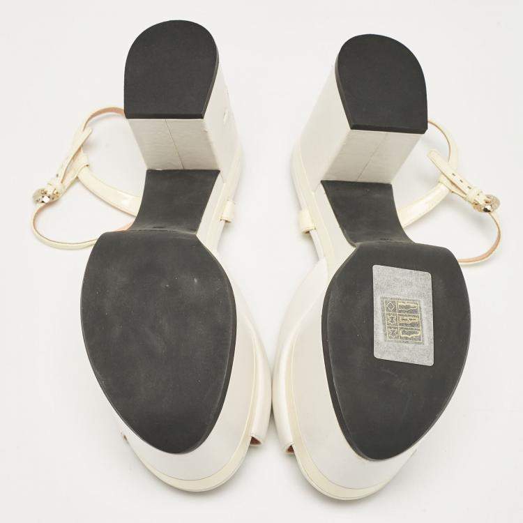 Pre Owned Rochas White Leather Cutout Platform Ankle Strap Sandals Size 38