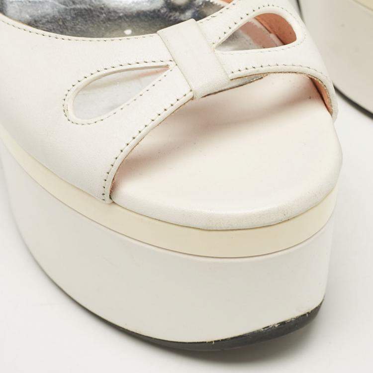 Pre Owned Rochas White Leather Cutout Platform Ankle Strap Sandals Size 38