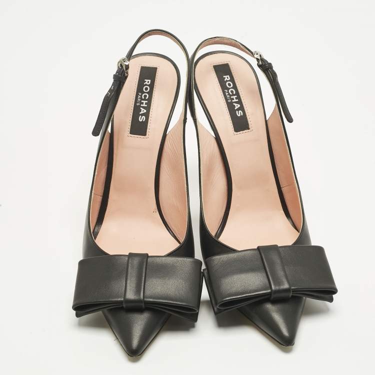 Pre Owned Rochas Black Leather Bow Slingback Pumps Size 40