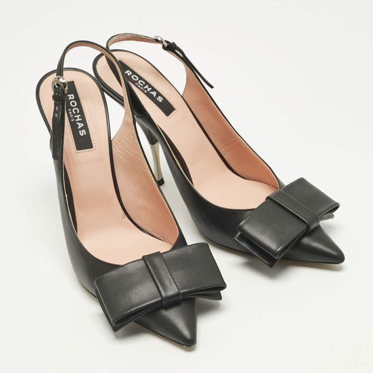 Pre Owned Rochas Black Leather Bow Slingback Pumps Size 40