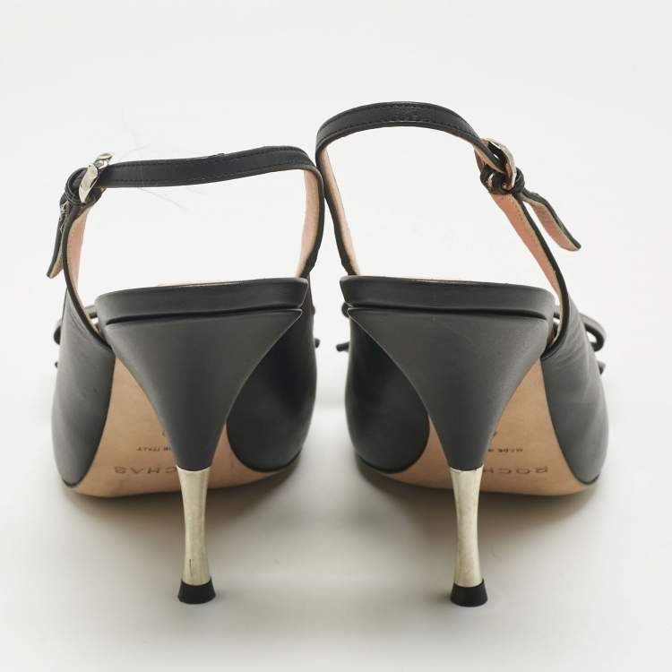 Pre Owned Rochas Black Leather Bow Slingback Pumps Size 40