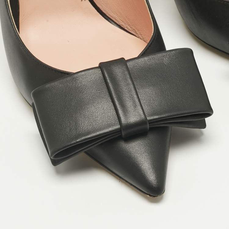 Pre Owned Rochas Black Leather Bow Slingback Pumps Size 40