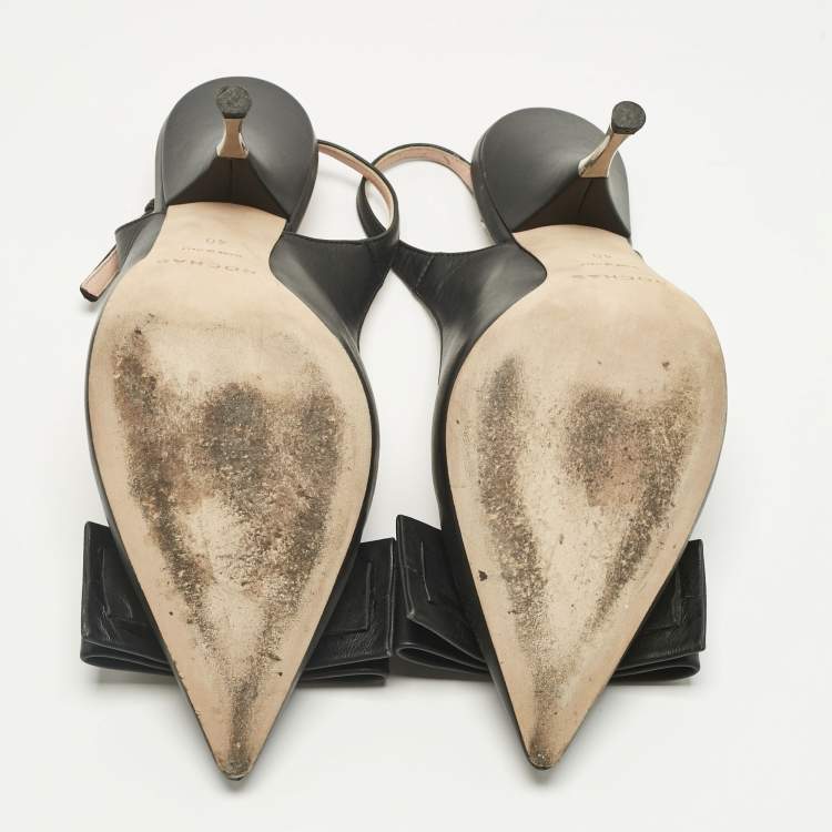 Pre Owned Rochas Black Leather Bow Slingback Pumps Size 40