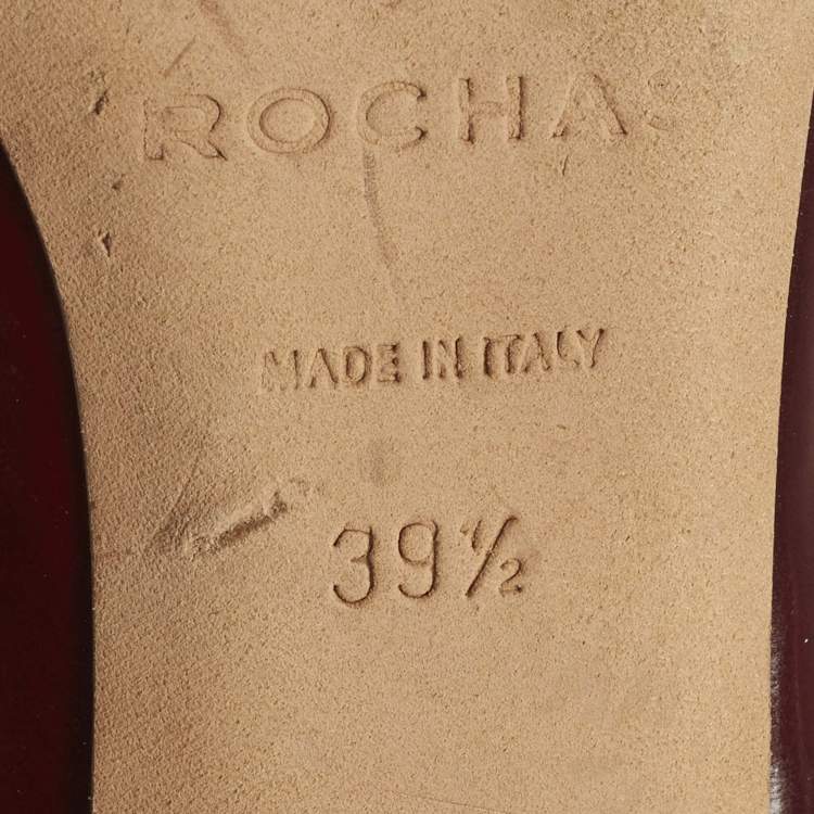 Pre Owned Rochas Size 39.5 Burgundy/White Patent and Leather Bow  Ankle Strap Pumps