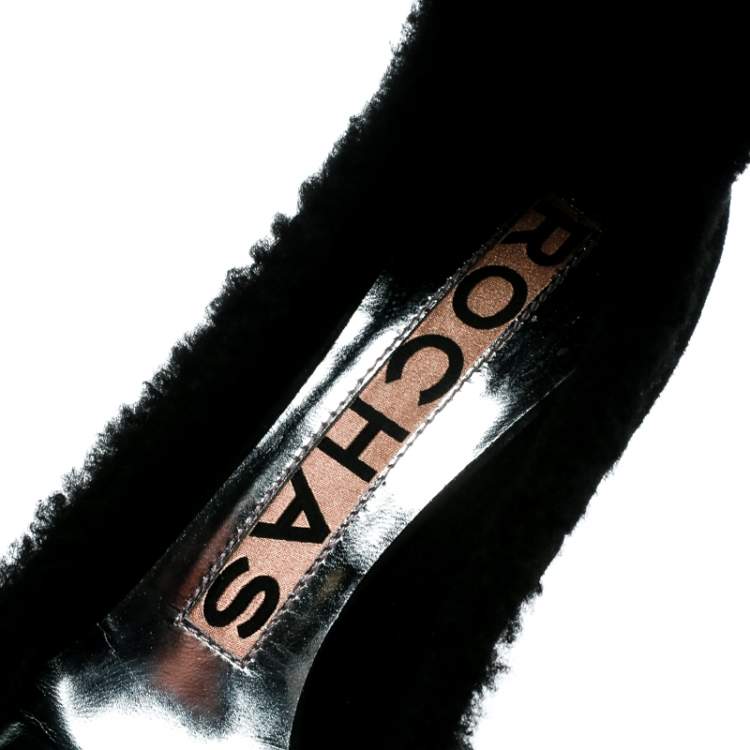 مملوكة مسبقًا Rochas Black Suede/Fur Tassel Tie Up Pumps Size 36