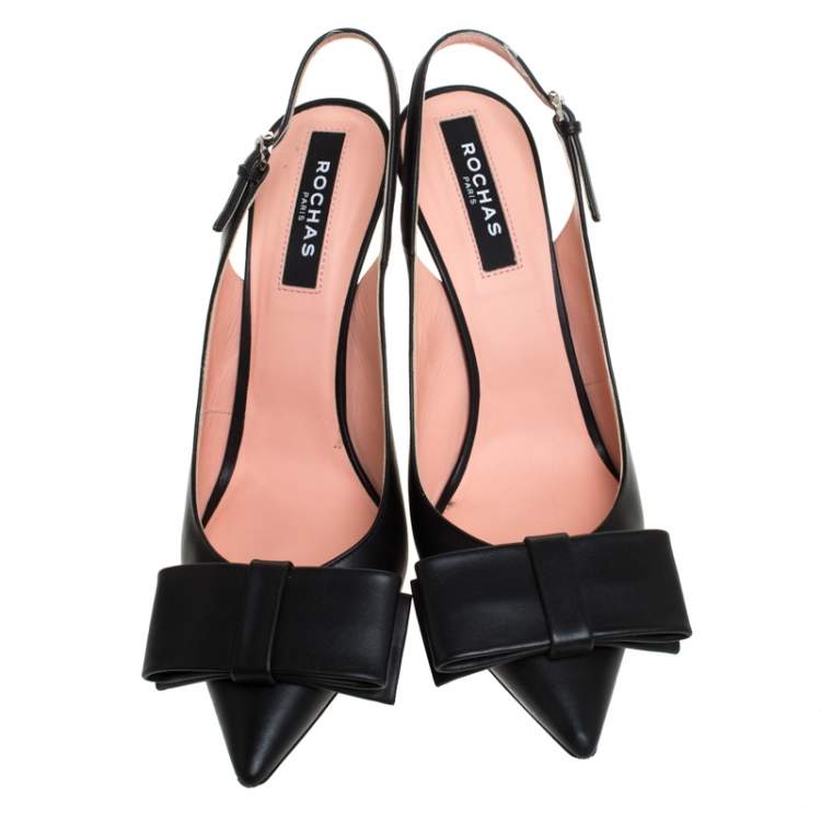 Pre Owned Rochas Black Leather Bow Slingback Sandals Size 40