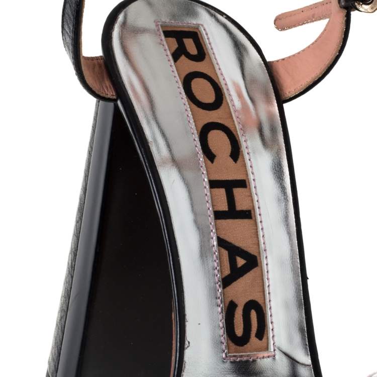 مملوكة مسبقًا Rochas Black Leather Tassel Detail Block Heel Ankle Strap Platform Sandals Size 38.5