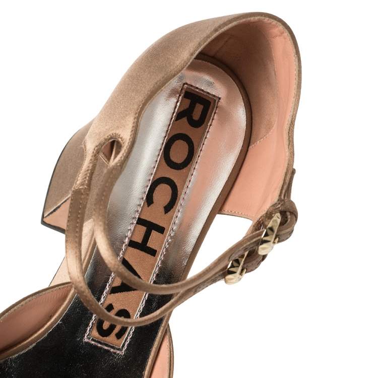 Pre Owned Rochas Beige Satin Platform Ankle Strap Pumps Size 39