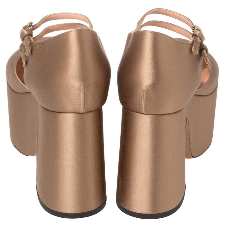 Pre Owned Rochas Beige Satin Platform Ankle Strap Pumps Size 39