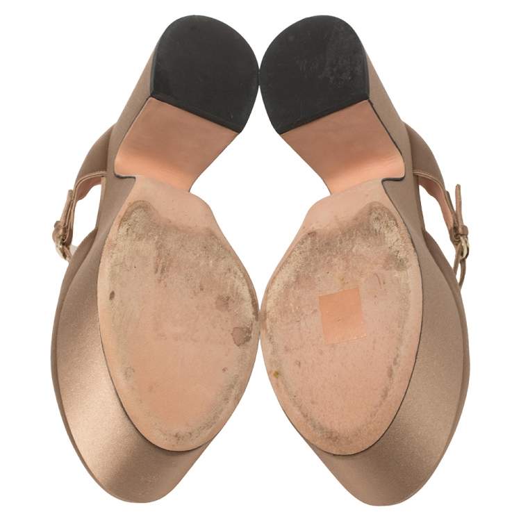 Pre Owned Rochas Beige Satin Platform Ankle Strap Pumps Size 39