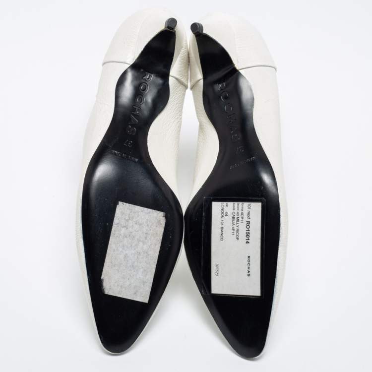 Pre Owned Rochas White Leather Kitten Heel Booties Size 37 