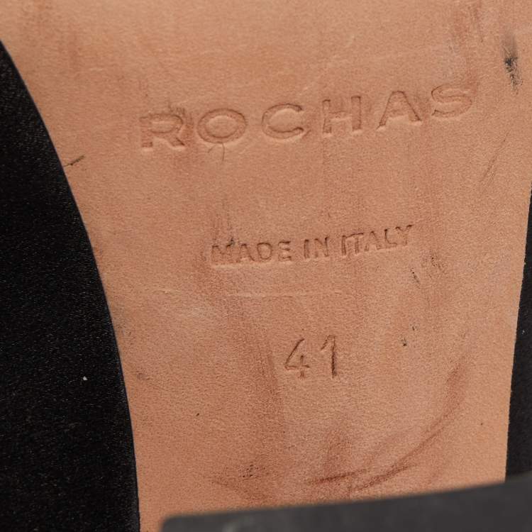 Pre Owned Rochas Black Satin Crystals Embellished Slide Sandals Size 41