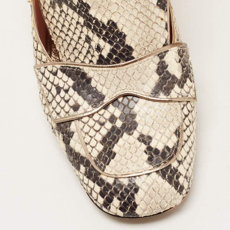 Pre Owned Rochas Beige/Brown Python Embossed Leather Glitter Heel Square Toe Pumps Size 40