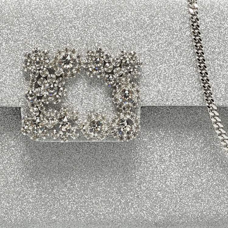 Pre Owned Roger Vivier Silver Glitter Efflorescence Clutch
