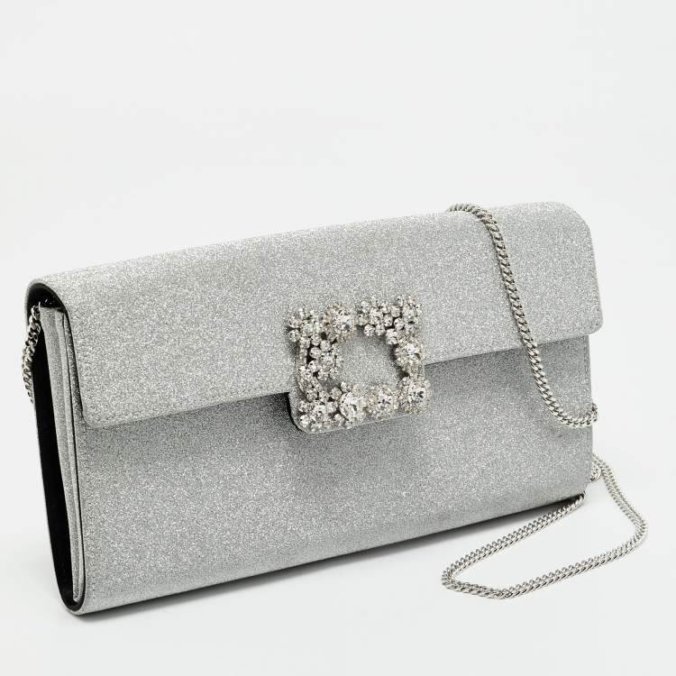 Pre Owned Roger Vivier Silver Glitter Efflorescence Clutch