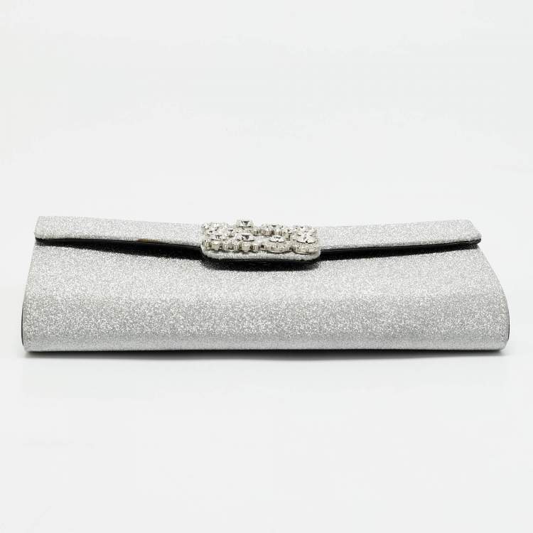 Pre Owned Roger Vivier Silver Glitter Efflorescence Clutch