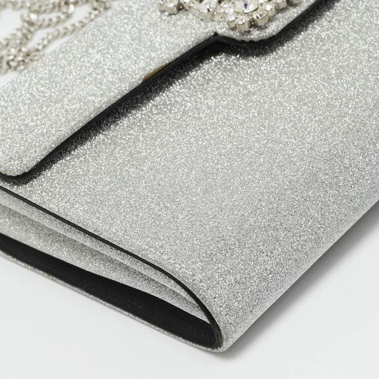 Pre Owned Roger Vivier Silver Glitter Efflorescence Clutch