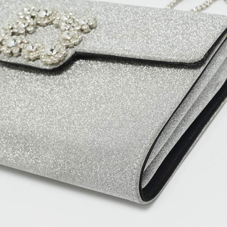 Pre Owned Roger Vivier Silver Glitter Efflorescence Clutch