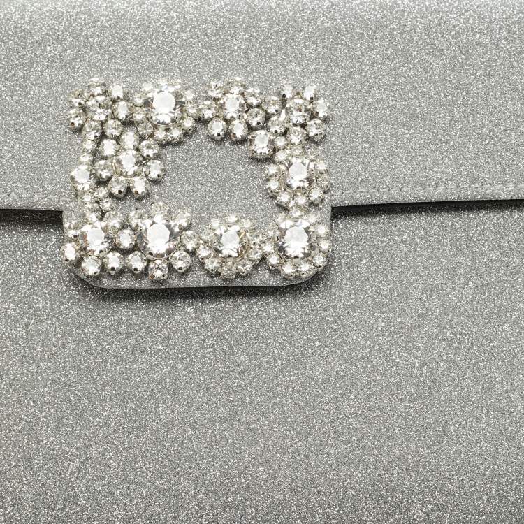Pre Owned Roger Vivier Silver Glitter Efflorescence Clutch
