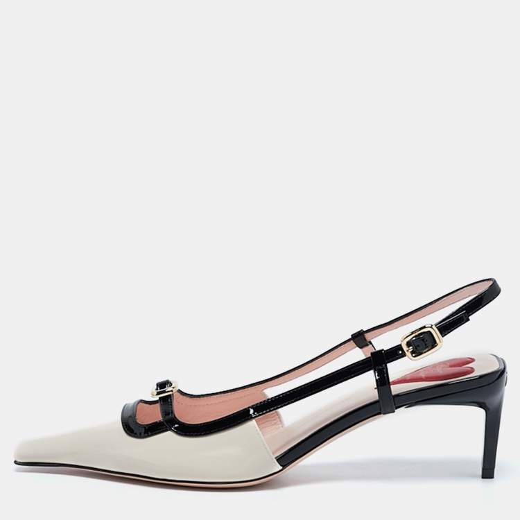 VIP【送料関税込】ROGER VIVIER MINI BUCKLE SLINGBACK PUMPS Roger Vivier Cream/Black Patent Leather Mini Buckle
