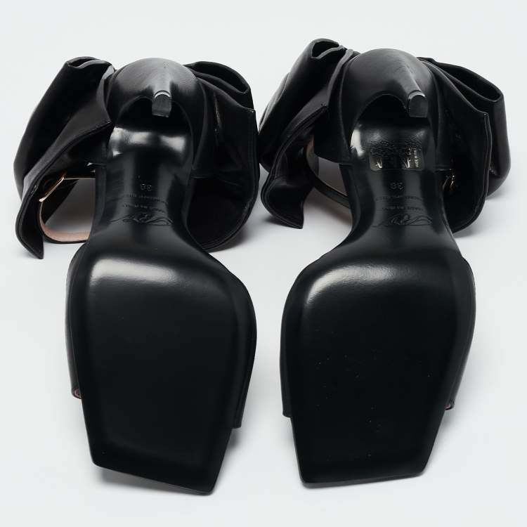 Pre Owned Roger Vivier Black Leather Viv' Choc Back Bow Sandals Size 38