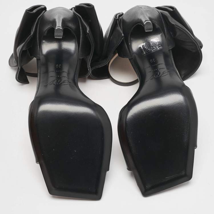 Pre Owned Roger Vivier Black Leather Viv' Choc Back Bow Sandals Size 39
