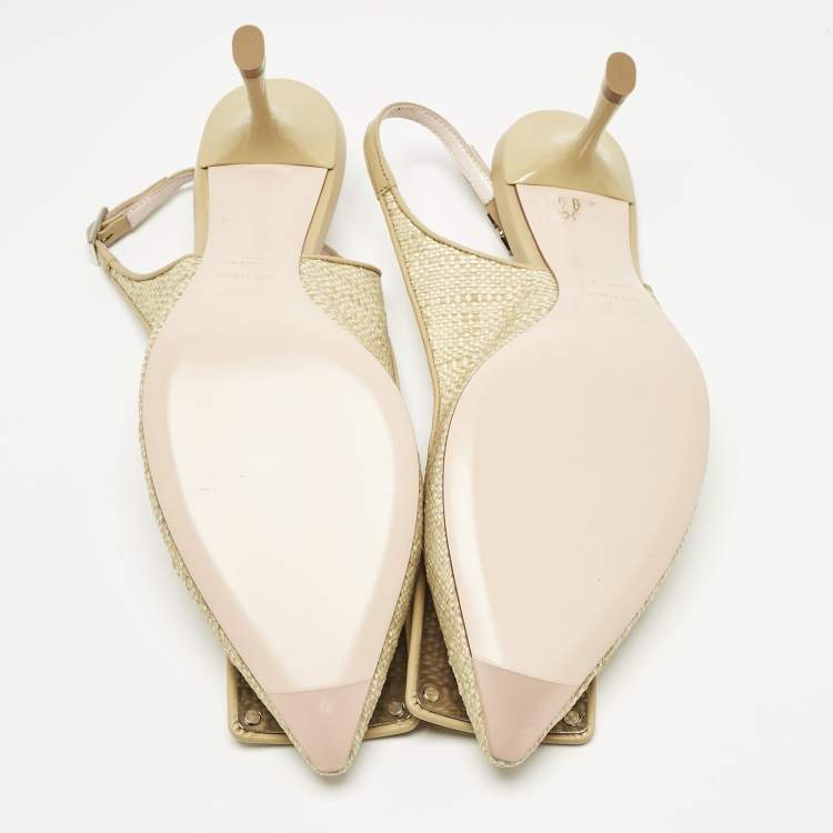 Pre Owned Roger Vivier Green Raffia And Leather Belle Vivier Slingback Pumps Size 38