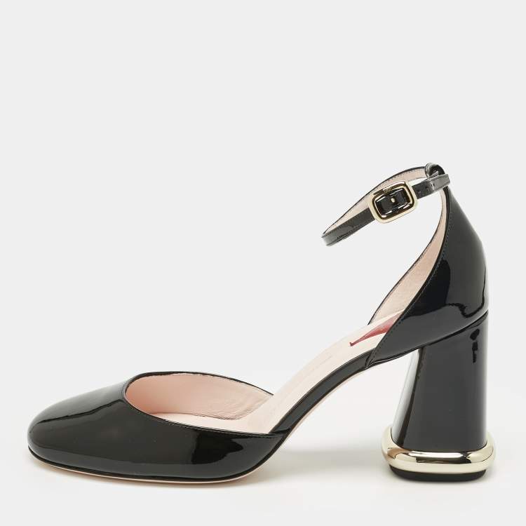 Pre Owned Roger Vivier Black Patent Leather Viv Podium Pumps Size 39
