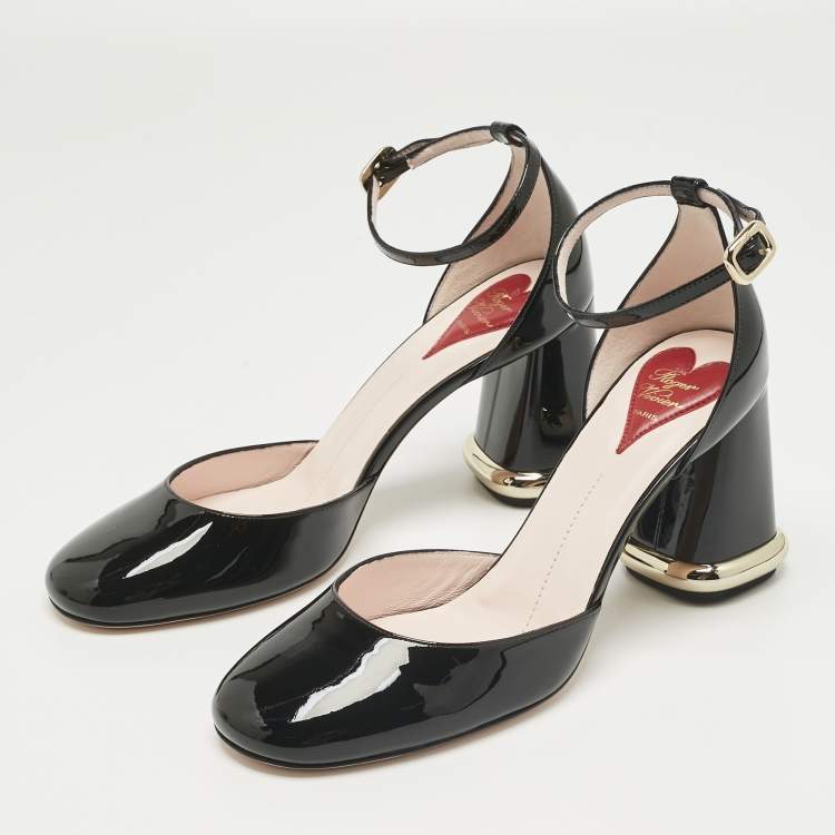 Pre Owned Roger Vivier Black Patent Leather Viv Podium Pumps Size 39