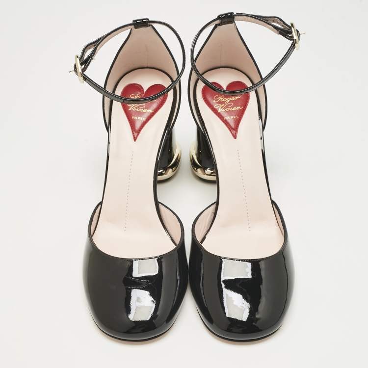 Pre Owned Roger Vivier Black Patent Leather Viv Podium Pumps Size 39