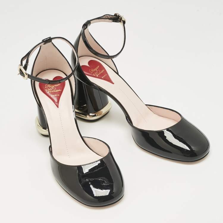 Pre Owned Roger Vivier Black Patent Leather Viv Podium Pumps Size 39