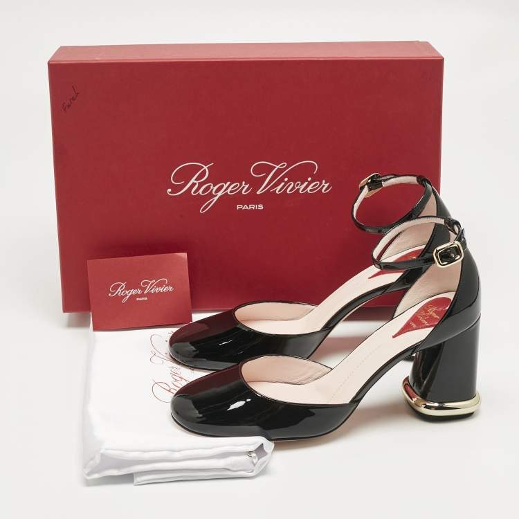 Pre Owned Roger Vivier Black Patent Leather Viv Podium Pumps Size 39