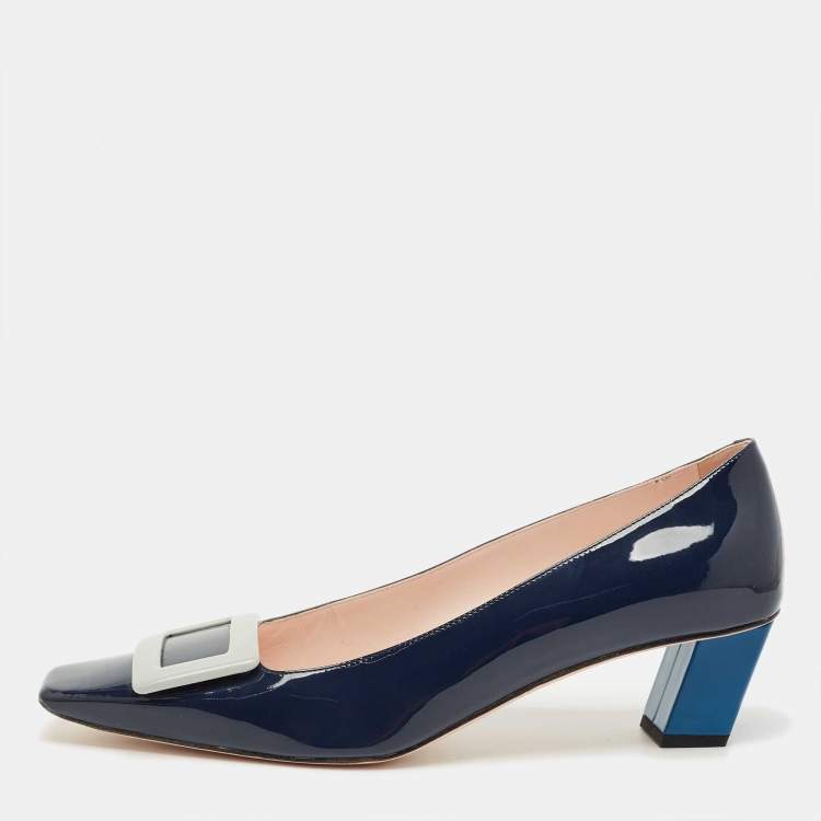 Pre Owned Roger Vivier Navy Blue Patent Leather Trompette Pumps Size 41
