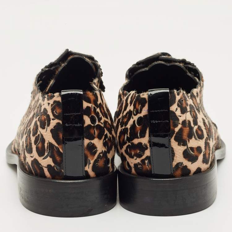 Pre Owned Roger Vivier Brown Leopard Print Calf Hair Lace Up Oxfords Size 40