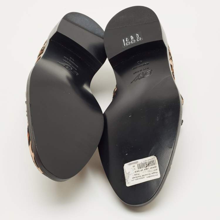 Pre Owned Roger Vivier Brown Leopard Print Calf Hair Lace Up Oxfords Size 40