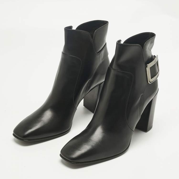 Pre Owned Roger Vivier Black Leather Polly Booties Size 40.5