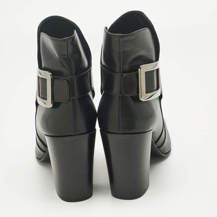 Pre Owned Roger Vivier Black Leather Polly Booties Size 40.5