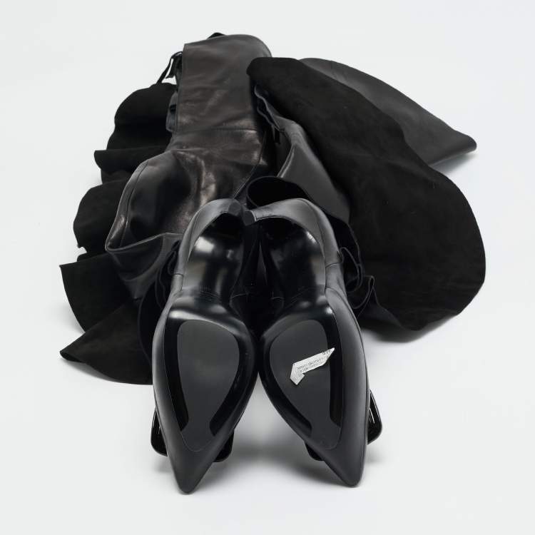 Pre Owned Roger Vivier Viv Size 40 Black Leather Knee Length Boots