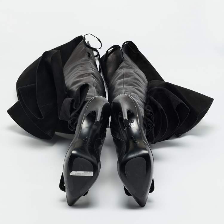 Pre Owned Roger Vivier Viv Size 36 Black Leather Knee Length Boots                